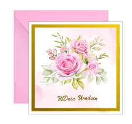 kartka-na-urodziny-w-kwiaty-rozowe-roze-zlota-recznie-robiona-elegancka