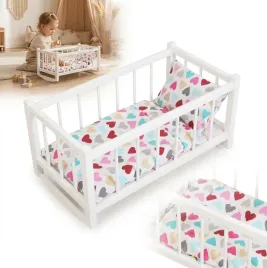 kolyska-drewniana-lozeczko-biale-dla-lalek-z-materacem-i-posciela