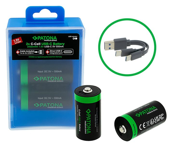 PATONA Premium 2x Baterie LR14 1,5V z USB-C