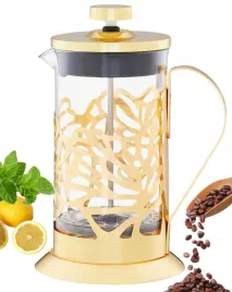 dzbanek-szklany-zloty-z-zaparzaczem-na-ziola-herbate-tlok-reczny-600-ml