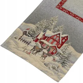 bieznik-czerwony-domek-renifer-38x100-plamoodporny-tkany-elegancki-swieta