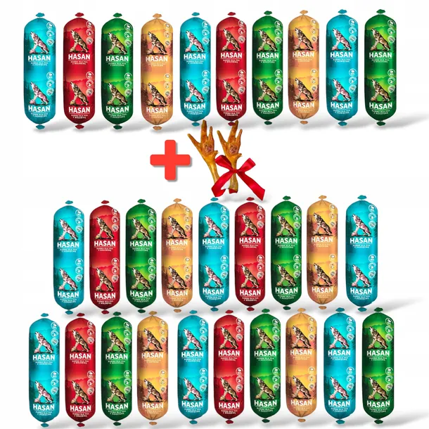29x1kg Karma dla psa baton PREMIUM HASAN 90% mięsa batony + GRATIS