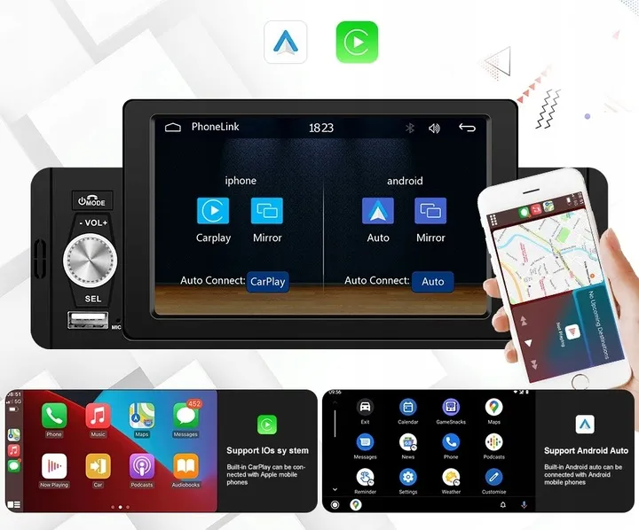 radio-samochodowe-1-din-usb-dotykowe-android-auto-carplay-mirror-link-stan-nowy
