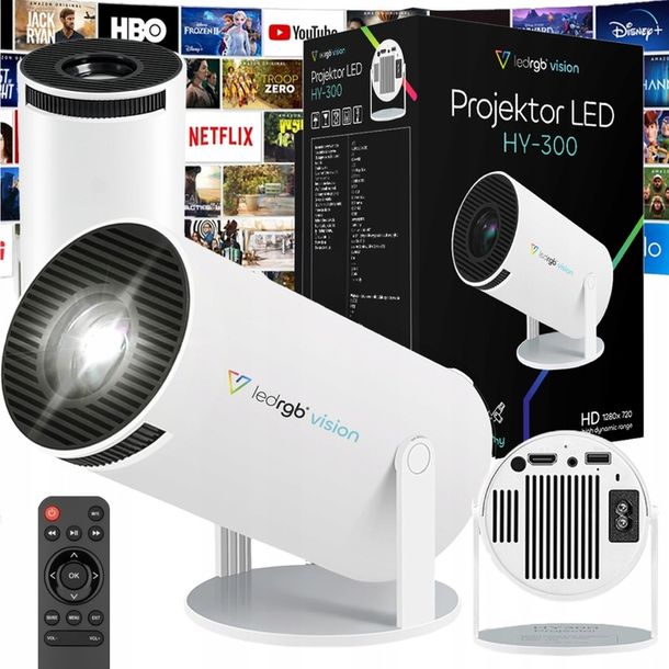 PROJEKTOR RZUTNIK ANDROID TV 4K WIFI FULL HD PRZENOŚNY SMART GŁOŚNIK
