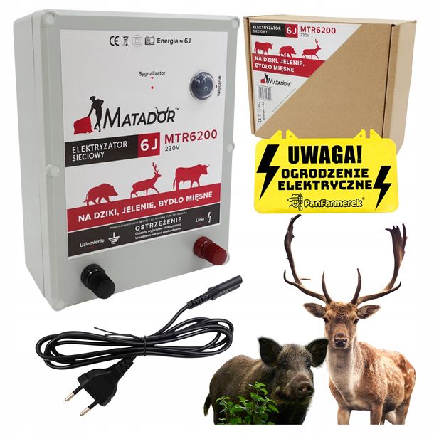 Pastuch Sieciowy 6J Elektryzator 230V Elektryczny Dziki Sarny Bydło MOCNY