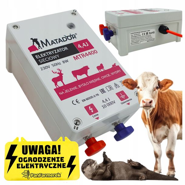 Mocny Pastuch Elektryczny 4,4J 230V Na Dziki Bydło Psy Wydry Elektryzator