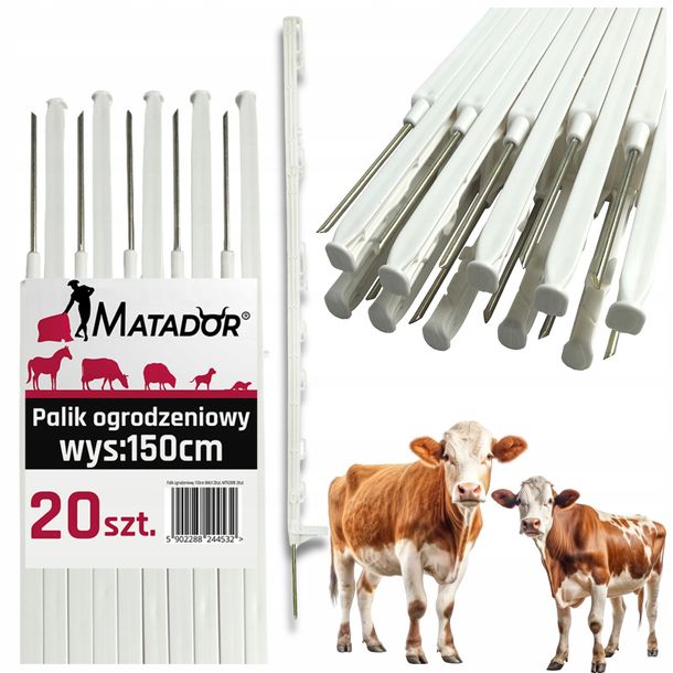 Zestaw 20x Paliki Słupki 150cm do Pastucha Ogrodzenia Dla Koni Bydła Polski