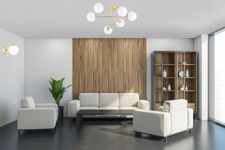 zlota-lampa-scienna-kinkiet-biale-kule-milo-led-e27-stan-opakowania-oryginalne