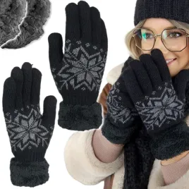 cieple-rekawiczki-damskie-zimowe-grube-welniane-z-kozuszkiem-sniezynka
