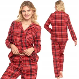 moraj-dluga-bawelniana-rozpinana-pizama-damska-czerwona-kratka-7200-002-3xl