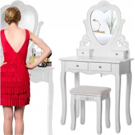 toaletka-kosmetyczna-serce-z-lustrem-biala-taboret