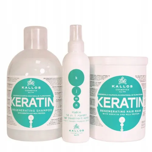 KALLOS KERATYNA DO WŁOSÓW ZESTAW SZAMPON 1000 ML MASKA 1000 ML SPRAY 100 ML