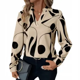 bluzka-damska-luzna-klasyczna-geometryczny-wzor-dlugi-rekaw-do-pracy