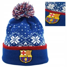 czapka-zimowa-fc-barcelona-dla-doroslych-pompon-herb-sniezynka-swiateczna