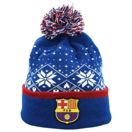 czapka-zimowa-fc-barcelona-dziecieca-pompon-herb-sniezynka-swiateczna