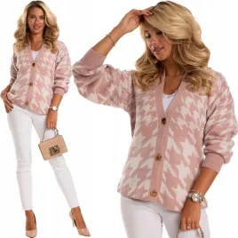 luzny-oversize-sweter-sweterek-kardigan-na-guziki-pepitka-puder