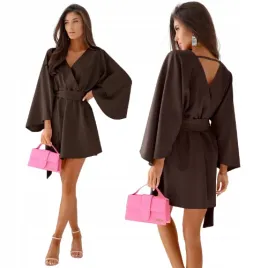 elegancka-sukienka-mini-z-przekladanym-dekoltem-czekoladowa