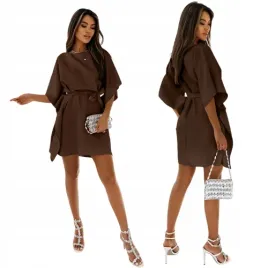 kobieca-elegancka-sukienka-nietoperz-wiazanie-oversize-czekoladowa