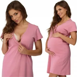 koszula-nocna-do-karmienia-piersia-ciazowa-rozowa-rozpinany-dekolt-m