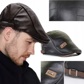 moda-kaszkiet-meski-czarny-skorzana-czapka-casual-zimowe-cieplo-z
