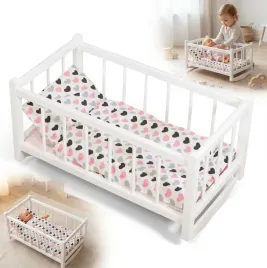 kolyska-drewniana-lozeczko-biale-dla-lalek-z-materacem-i-posciela