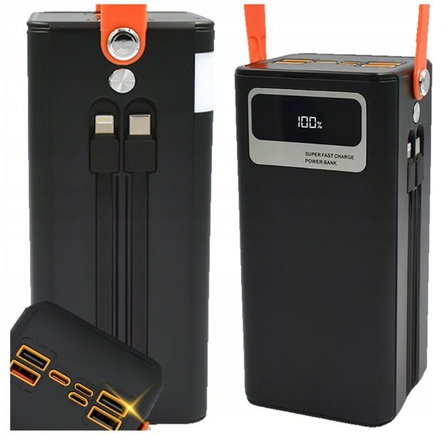 MOCNY POWERBANK POWER BANK z kablami 50000mAh 4xUSB USB-C SZYBKIE ŁADOWANIE