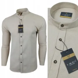 koszula-meska-ze-stojka-lavier-100percent-bawelna-przewiewna-slim-bezowa