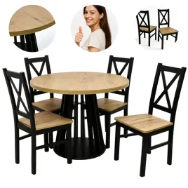 stol-lamel-fit-o90-190-cm-4-krzesla-krzyzak-rozkladany-zestaw-do-jadalni