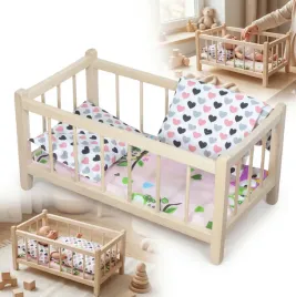 drewniane-lozeczko-dla-lalek-naturalne-z-materacem-i-posciela-w-male-serca