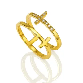 zloty-pierscionek-cross-podwojny-krzyzyk-stal-316l-nowoczesny-rozmiar-us-6