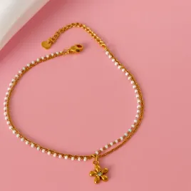 bransoletka-na-noge-podwojna-pastelowe-koraliki-kwiatek-stal-316l-zlota