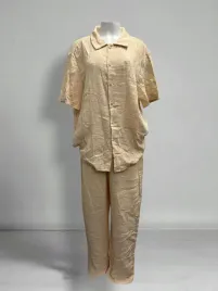 shein-bezowy-bawelniany-komplet-spodnie-koszula-krotki-rekaw-xxl-26042