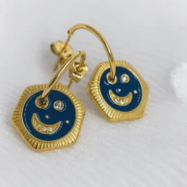 kolczyki-skye-zlote-smiley-face-granatowe-kolka-24mm-stal-316l