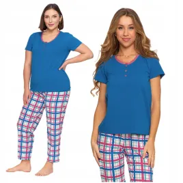 pizama-damska-dwuczesciowa-bluzka-z-koronka-dlugie-spodnie-krata-moraj-2xl