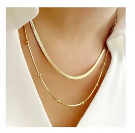 naszyjnik-zloty-stal-chirurgiczna-podwojny-zmijki-kuleczki