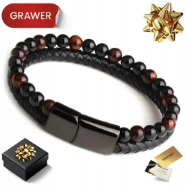 czarna-skorzana-bransoletka-meska-z-koralikami-grawer-na-prezent-dla