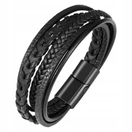 czarna-skorzana-bransoletka-meska-rzemyki