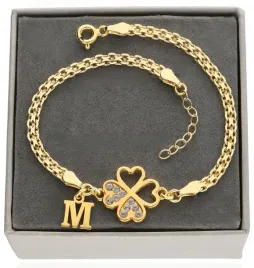 zlota-szeroka-bransoletka-koniczynka-literka-dowolna-srebro-925