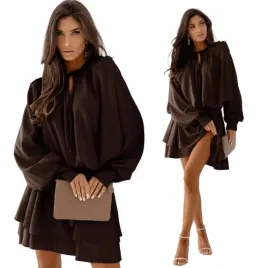 elegancka-rozkloszowana-sukienka-mini-czekolada