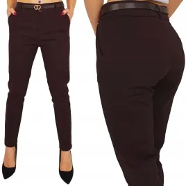 eleganckie-spodnie-damskie-cygaretki-freesia-pasek-brazowe-czekolada