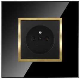 gniazdko-pojedyncze-z-bolcem-czarne-zlote-w-ramce-szklanej-kontakt