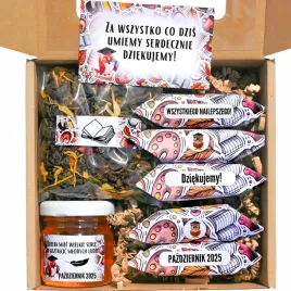 prezent-dla-nauczyciela-upominek-miod-krowki-herbata-zestaw