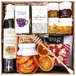 kosz-prezentowy-prezent-upominek-herbata-kawa-miod-czekolada-syrop