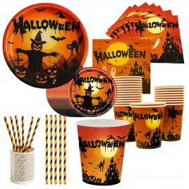 duzy-zestaw-talerzyki-kubeczki-serwetki-slomki-halloween-dynia-zastawa