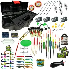 wypelniona-skrzynka-wedkarska-zestaw-155-akcesoriow-spinning-splawik