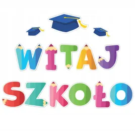 dekoracja-szkolna-witaj-szkolo-duzy-napis-i-birety-na-rozpoczecie-roku