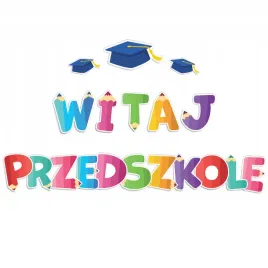dekoracja-szkolna-witaj-przedszkole-duzy-napis-i-birety-na-rozpoczecie