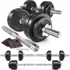 hantle-zeliwne-2x15kg-zestaw-z-przedluzanym-gryfem-ryflowanym