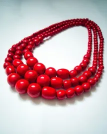 korale-potrojne-czerwone-drewno-komplet-folk-goralskie-drewniane