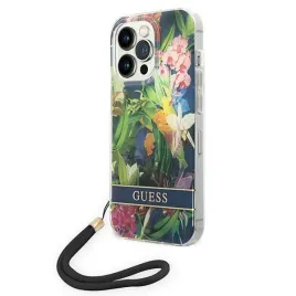 guess-guohcp14lhflsb-iphone-14-pro-61-niebieski-blue-hardcase-flower-stra